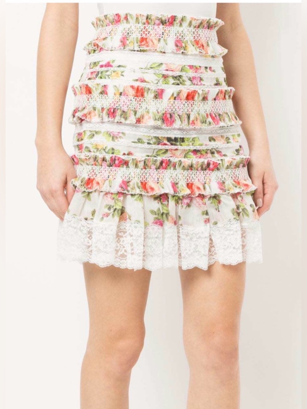 Zimmermann Mini Skirt Size 6 Floral Ruffle Silk Linen Lace Trim Summer Designer - Picture 9 of 10